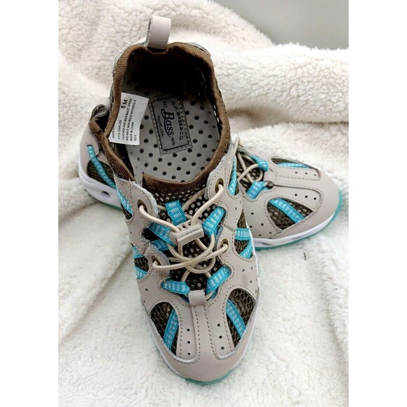 NEW G.H Bass Women's Leather Tennis‎ Shoes Size 5 M Elastic Lacings - tan/aqua - Picture 1 of 9